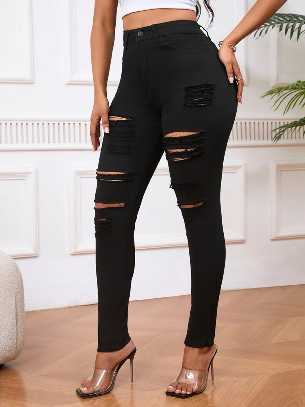 NWT Women's Honey & Bristle Petite Shredded Dark Black Jeggings Size 6P